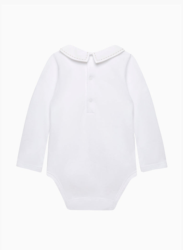Chelsea Clothing Company Body Baby Long Sleeved Monty Stitched Body in White/Oatmeal