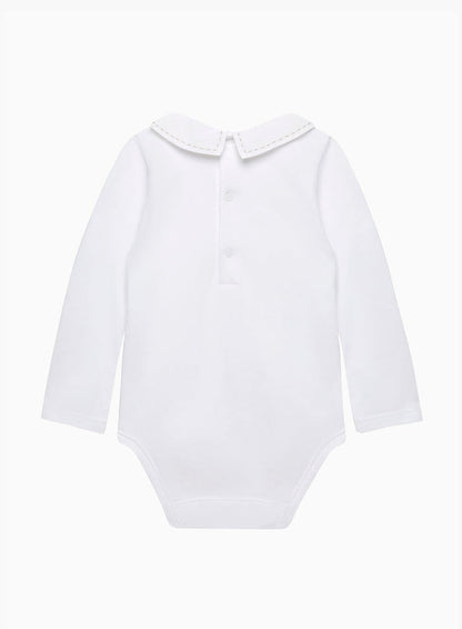 Chelsea Clothing Company Body Baby Long Sleeved Monty Stitched Body in White/Oatmeal