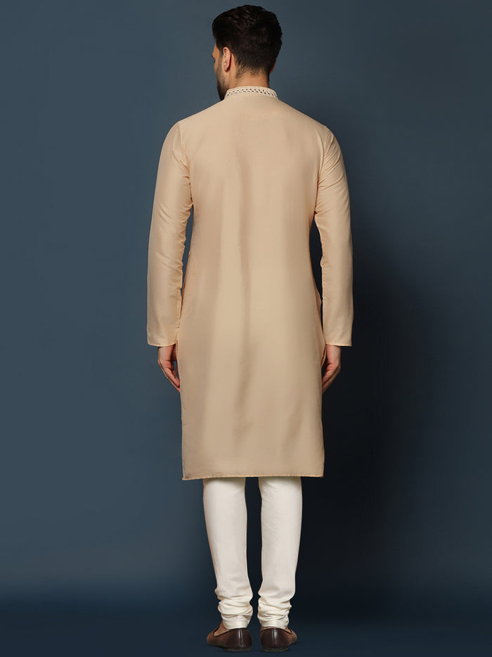 Beige Cotton Blend Mirror Work Kurta Churidar