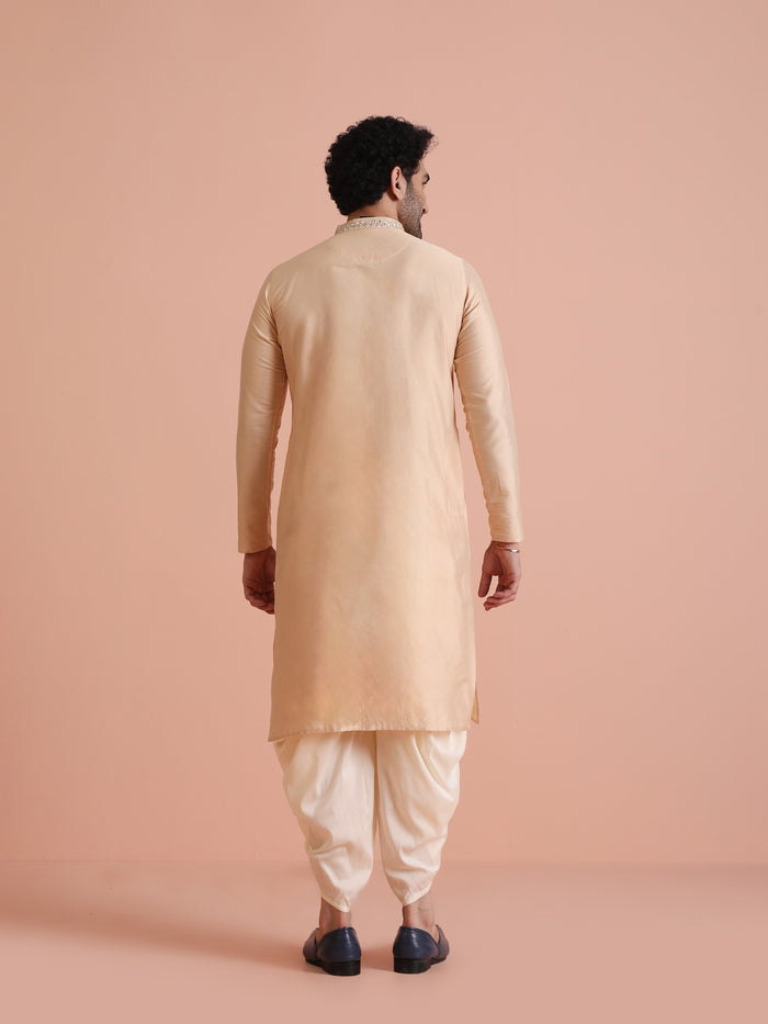 Beige Cotton Blend Mirror Work Kurta Dhoti