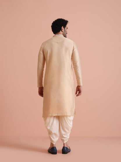 Beige Cotton Blend Mirror Work Kurta Dhoti