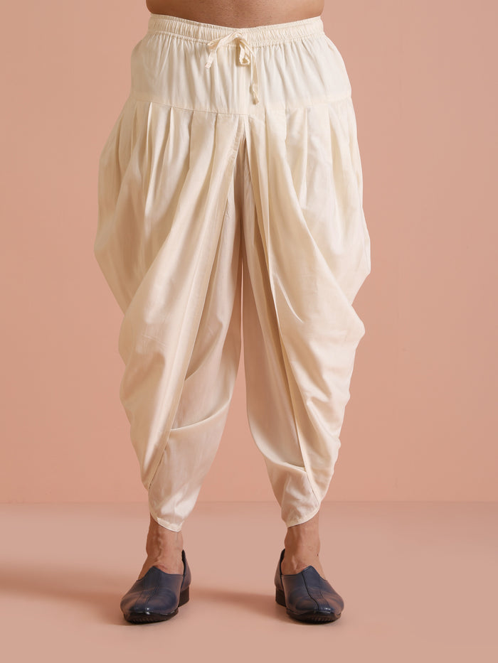 Beige Cotton Blend Mirror Work Kurta Dhoti