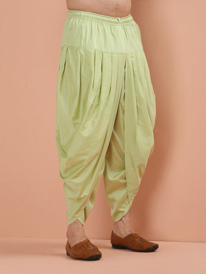 Beige Cotton Kurta Set with Multicolor Kantha-Inspired Prints and Green Dhoti Pants