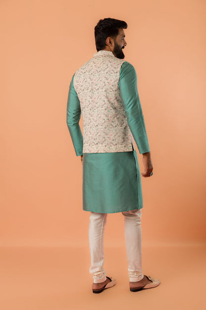 Beige Printed Nehru Jacket