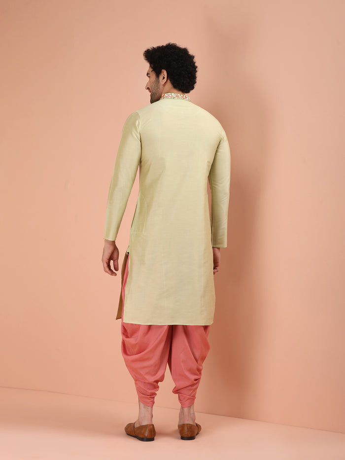 Beige Silk Blend Embroidered Long Kurta
