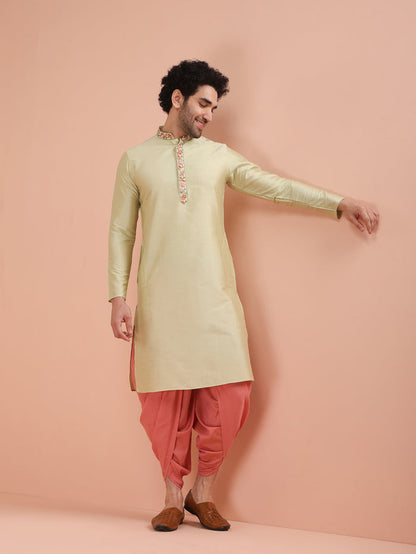 Beige Silk Blend Embroidered Long Kurta