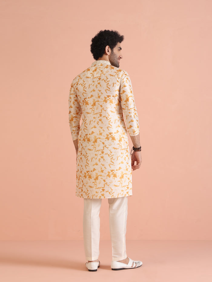 Beige Silk Blend Mirror Work Kurta