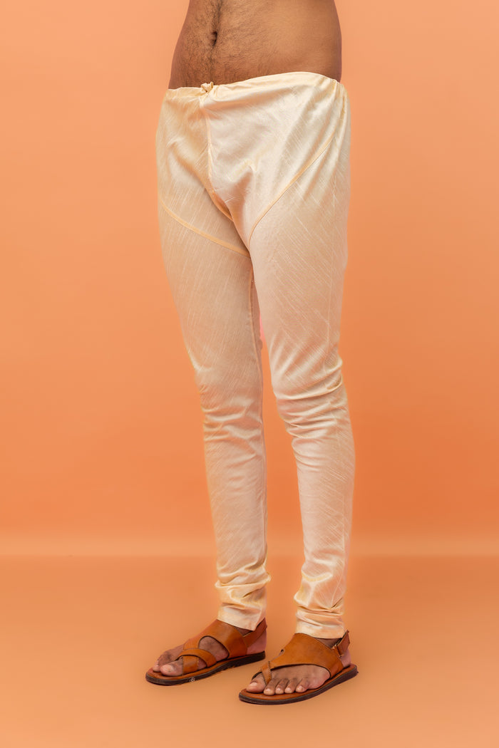 Beige Silk Blend Woven Jacket Kurta Churidar Set