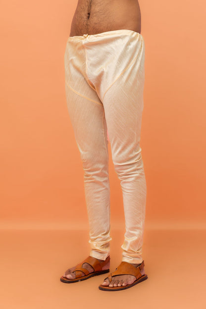 Beige Silk Blend Woven Jacket Kurta Churidar Set