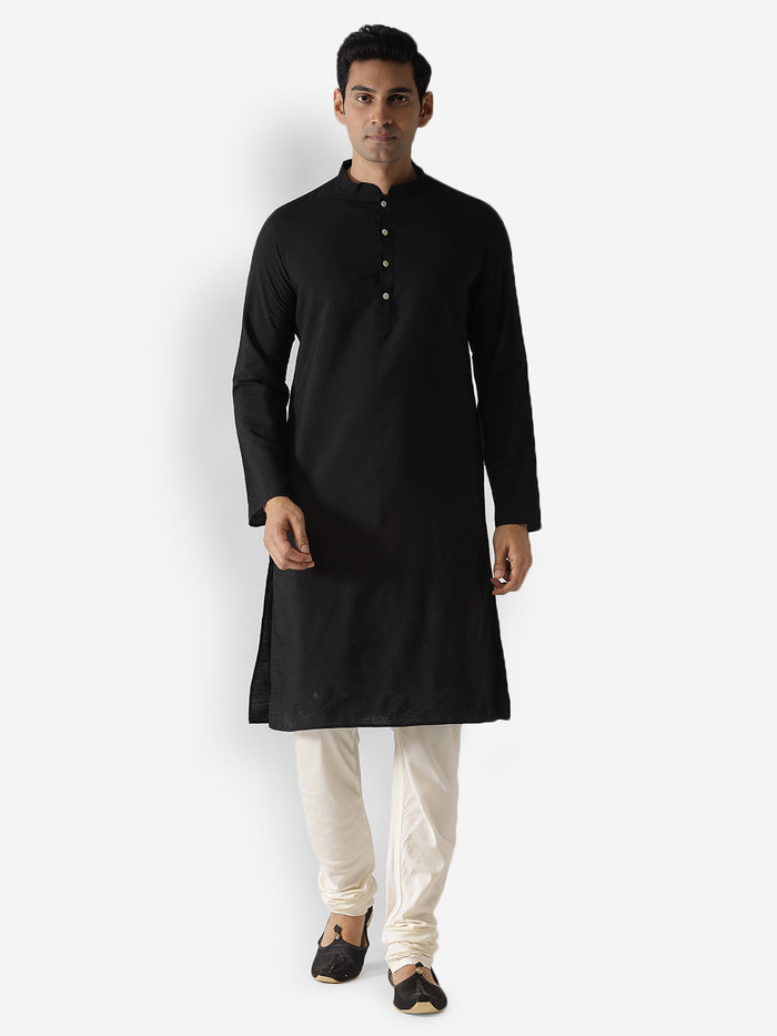 Black Cotton Plain Kurta