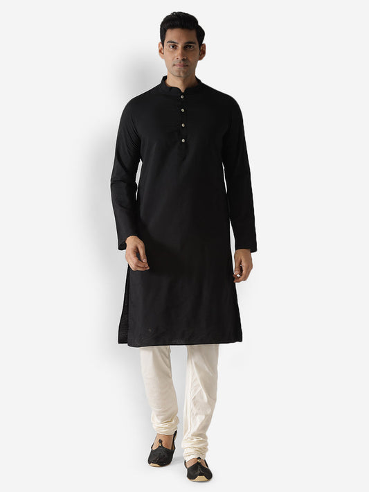Black Cotton Plain Kurta