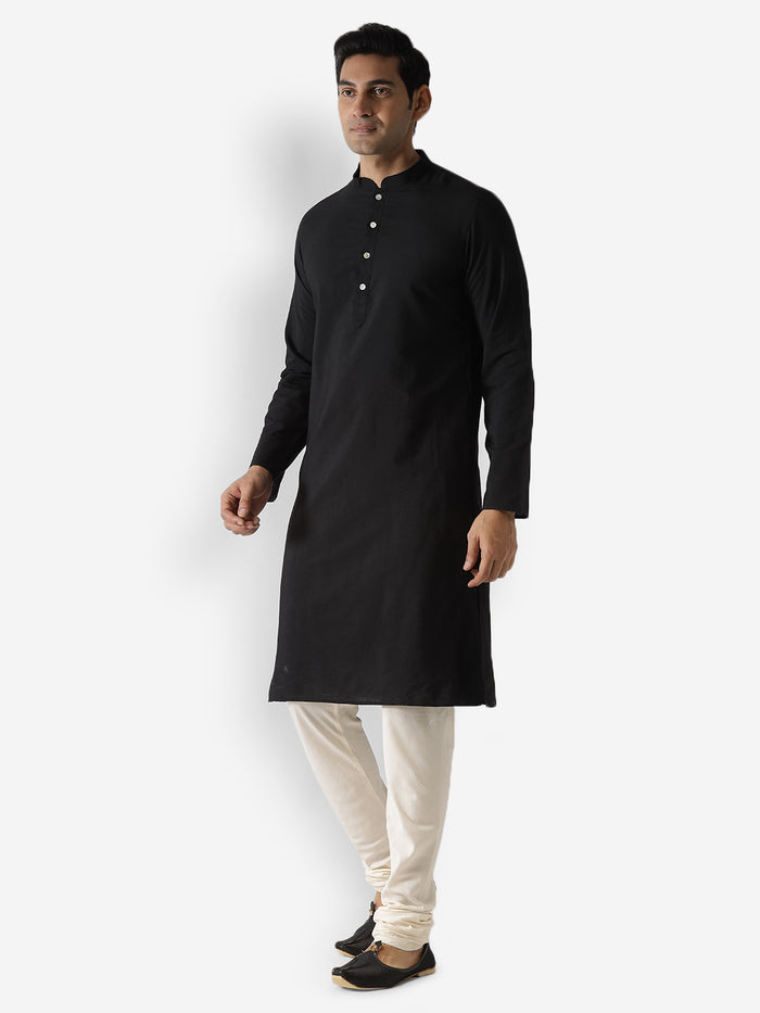 Black Cotton Plain Kurta