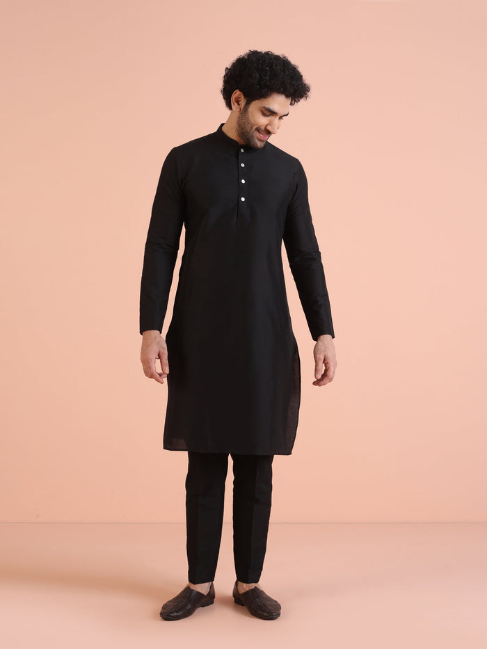Black Cotton Printed Jacket Kurta Trouser Set