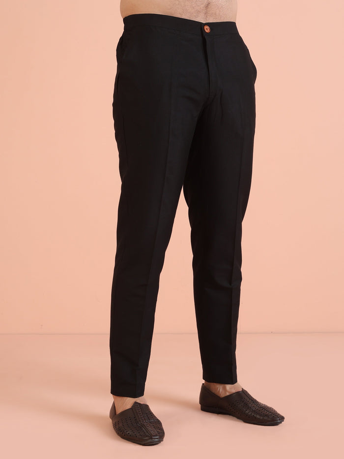 Black Cotton Printed Jacket Kurta Trouser Set