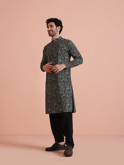 Black Cotton Printed Kurta Patiyala Set