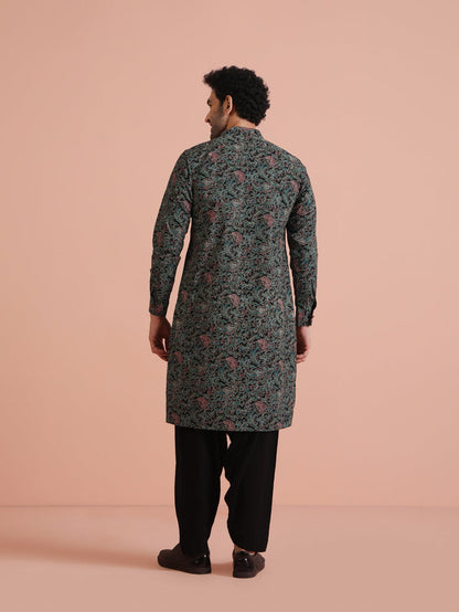 Black Cotton Printed Kurta Patiyala Set