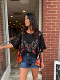 Black Emb Floral Top