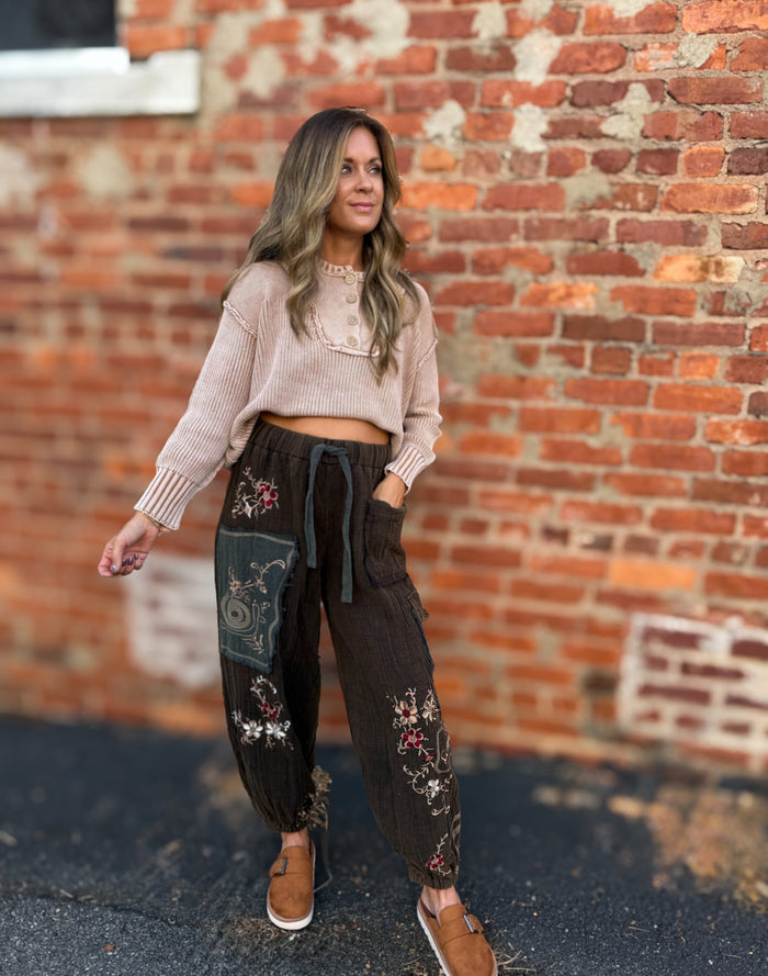 Black Floral Pants