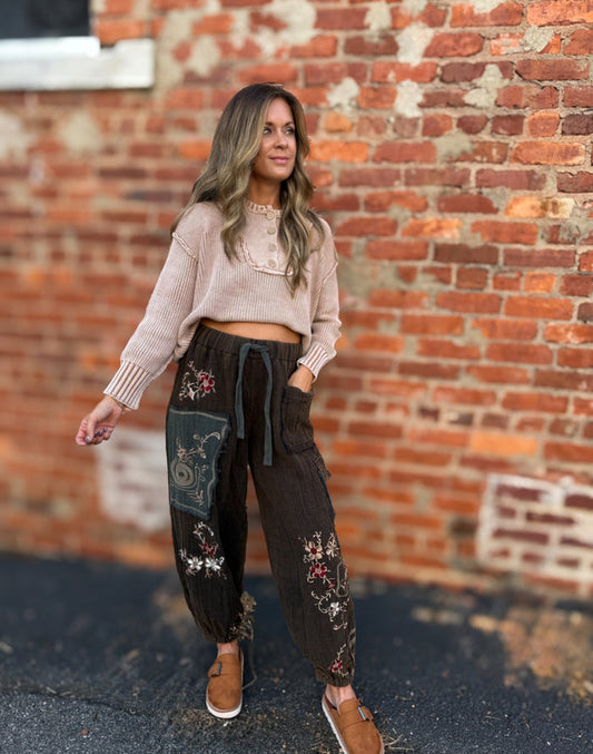 Black Floral Pants