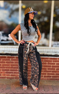 Black Floral Patch Pants