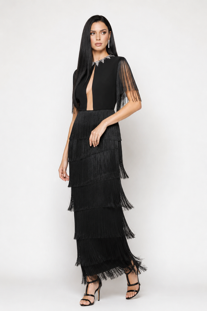 Black Fringe Elegance Dress