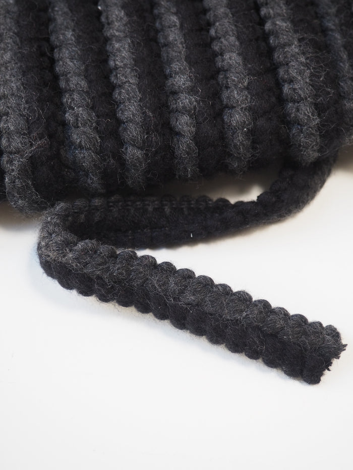 Black + Grey Braided Wool Trim 20mm