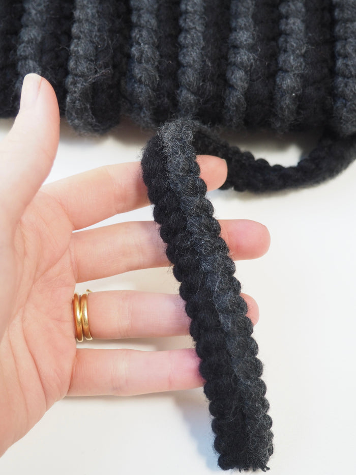 Black + Grey Braided Wool Trim 20mm