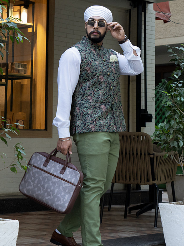Black Multi-Color Printed Nehru Jacket