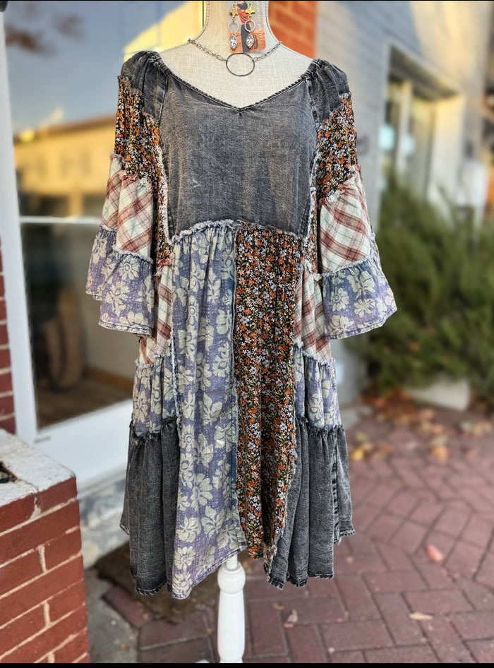 Black Multi Wash Print Dress