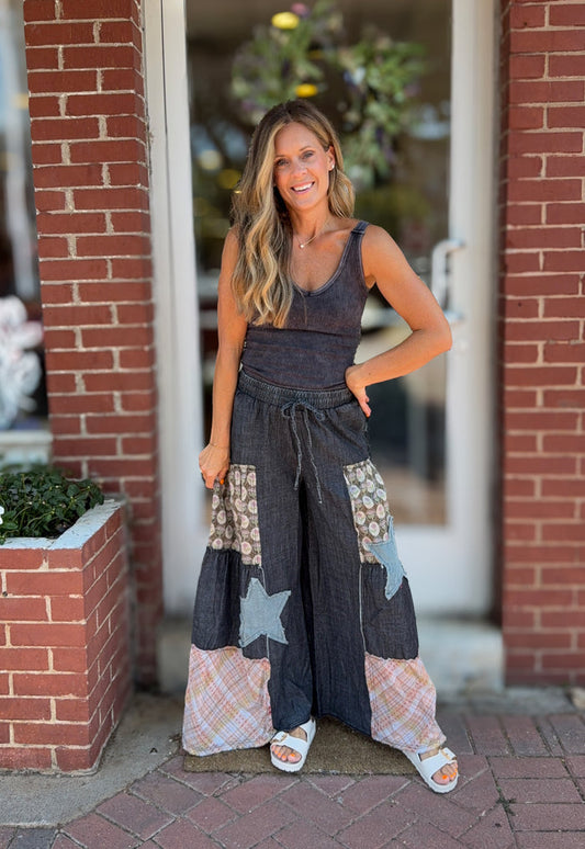 Black Patchwork Pants