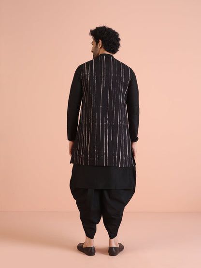 Black Printed Jacket Kurta Dhoti Set