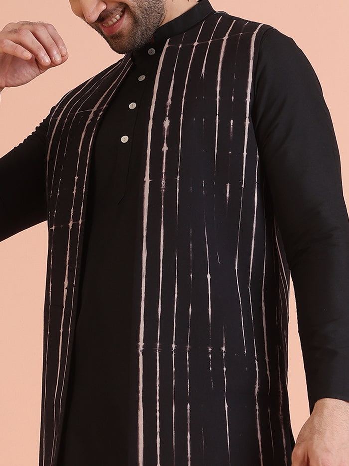 Black Printed Jacket Kurta Dhoti Set