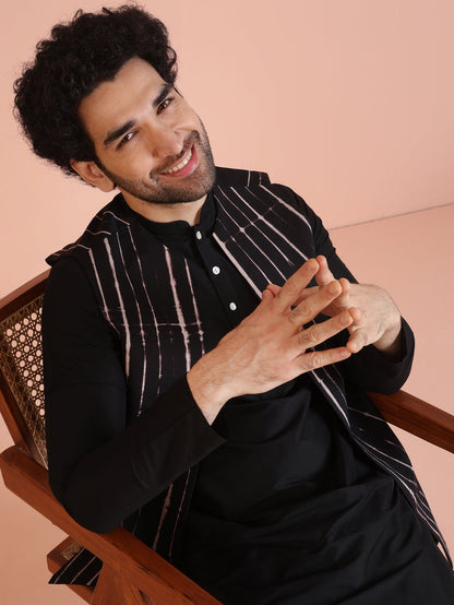 Black Printed Jacket Kurta Dhoti Set