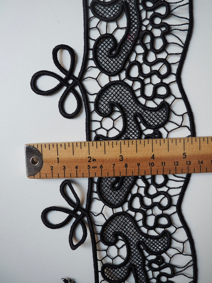 Black Satin Guipure Lace Border Trim 9cm