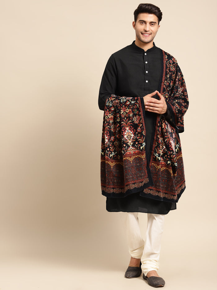 Black Silk Blend Kurta Churidar with Festive Dupatta