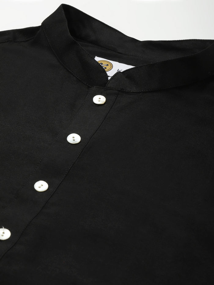 Black Silk Blend Kurta Churidar with Festive Dupatta