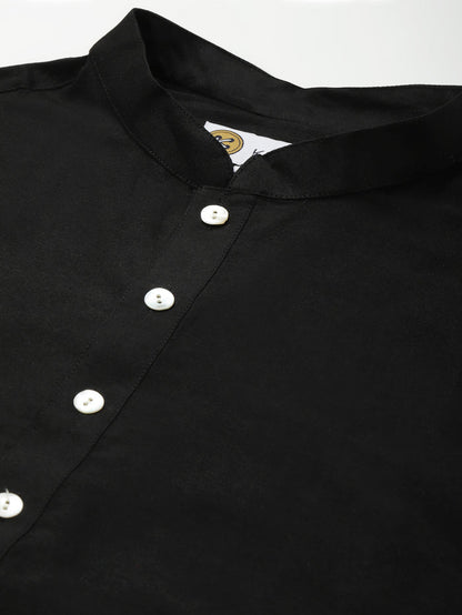 Black Silk Blend Kurta Churidar with Festive Dupatta