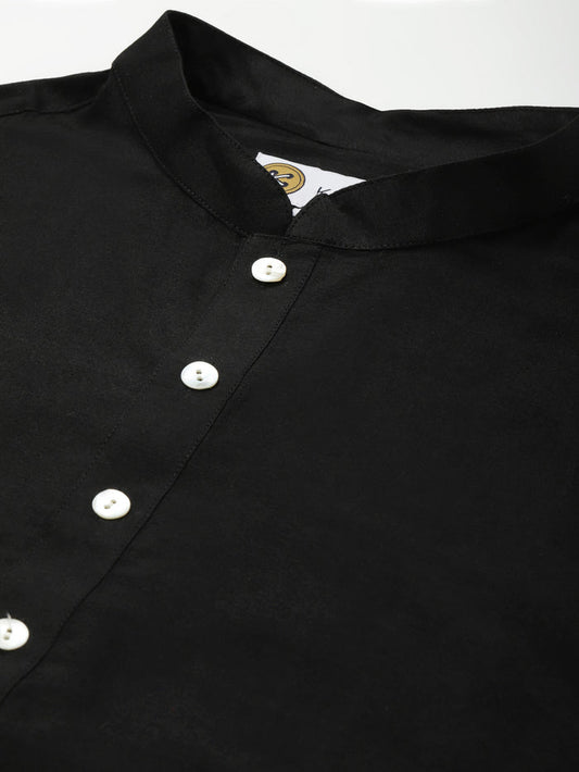 Black Silk Blend Kurta Churidar with Festive Dupatta