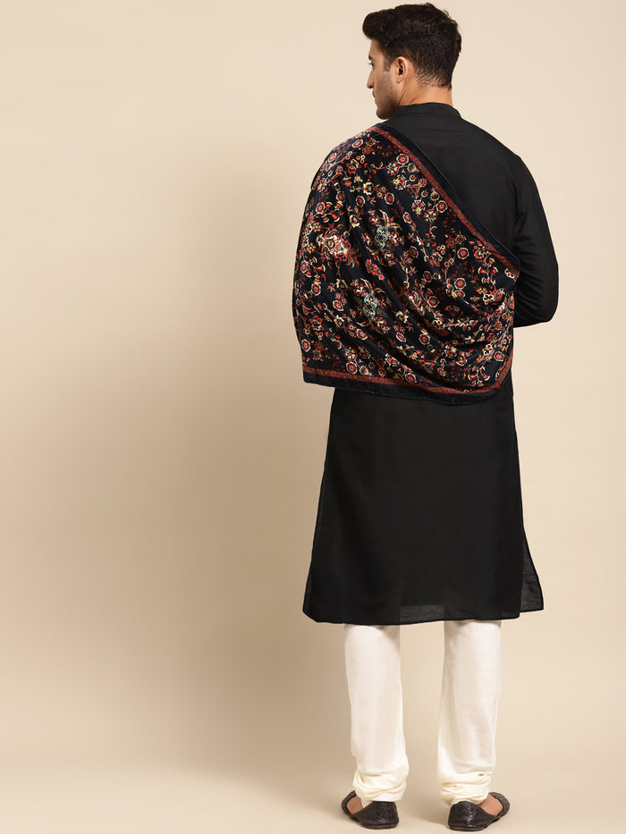 Black Silk Blend Kurta Churidar with Festive Dupatta