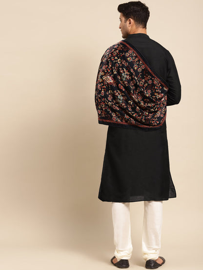 Black Silk Blend Kurta Churidar with Festive Dupatta