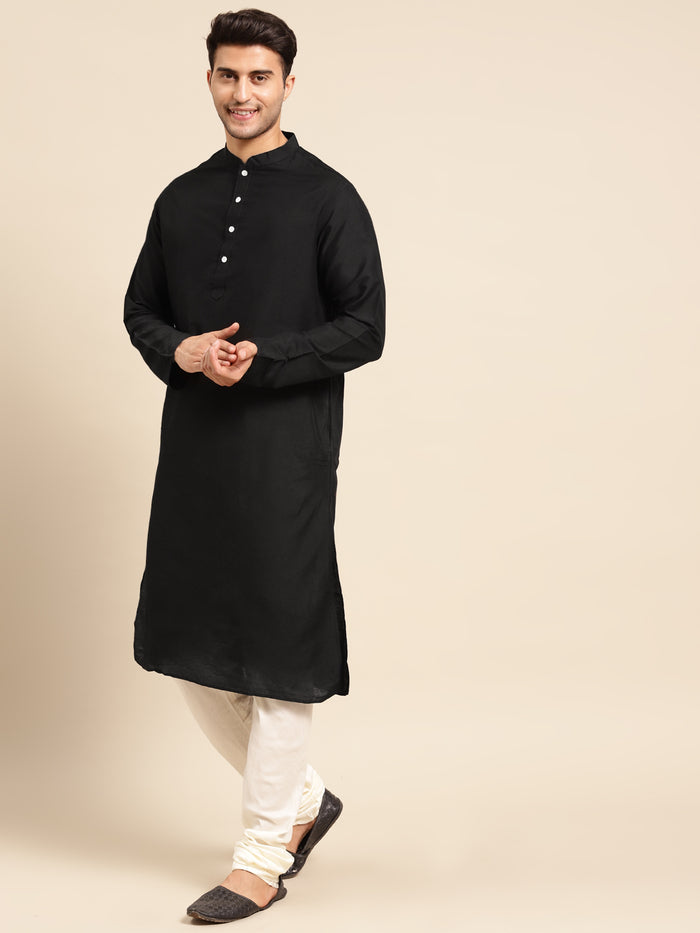 Black Silk Blend Kurta Churidar with Festive Dupatta