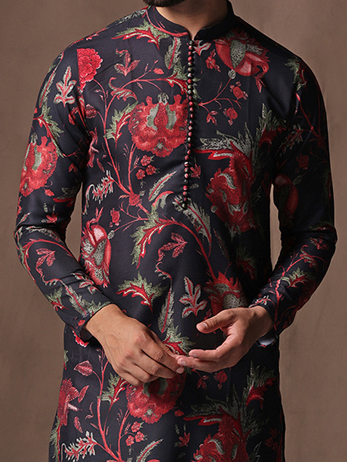 Black Silk Blend Printed Kurta Black Patiala