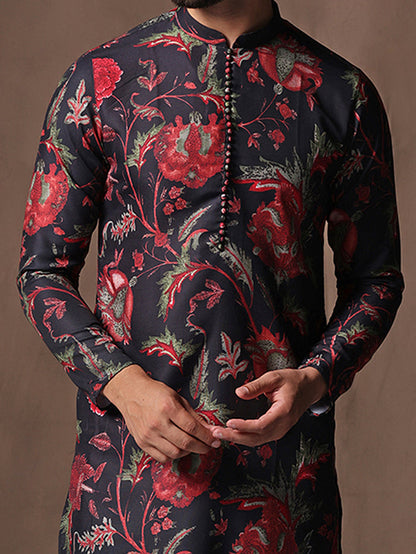 Black Silk Blend Printed Kurta Black Patiala