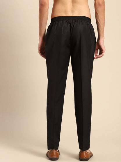 Black Solid Cotton Blend Trouser