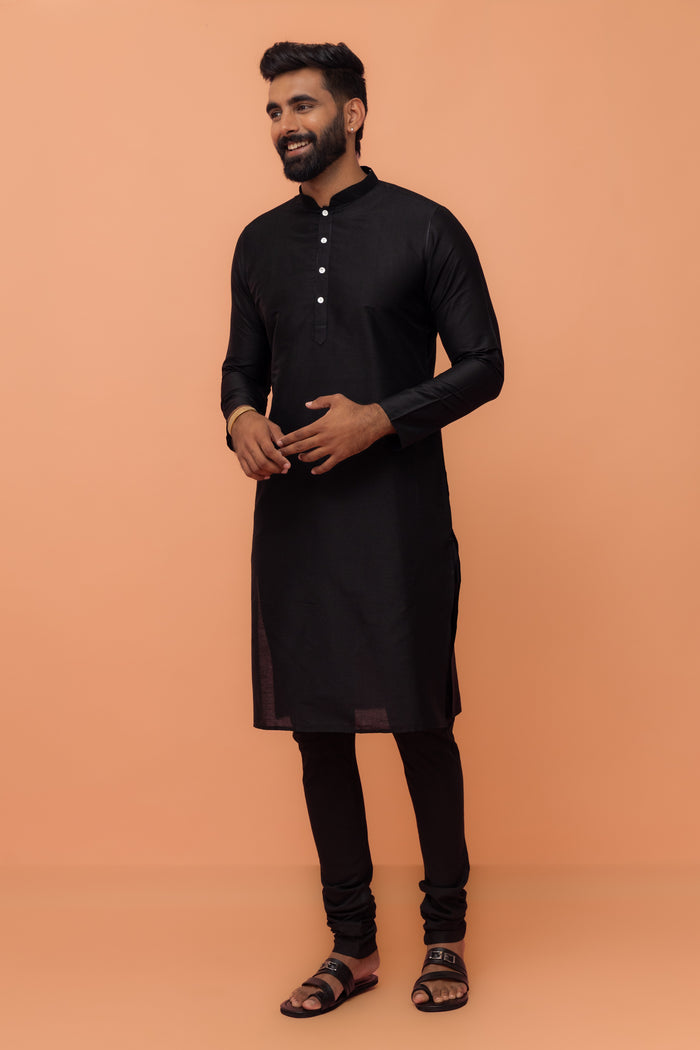 Black Striped Jacket Kurta Churidar Set