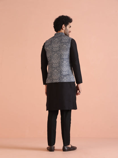 Blue Silk Blend Paisley Nehru Jacket