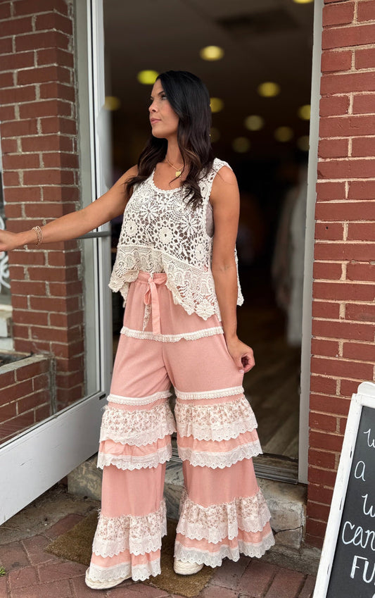 Blush Floral Lace Pants