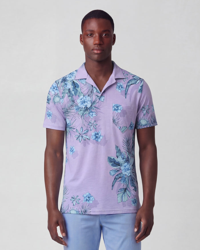BOBBY MALI FLORAL LAVENDER MENS WOOL JOHNNY COLLAR POLO