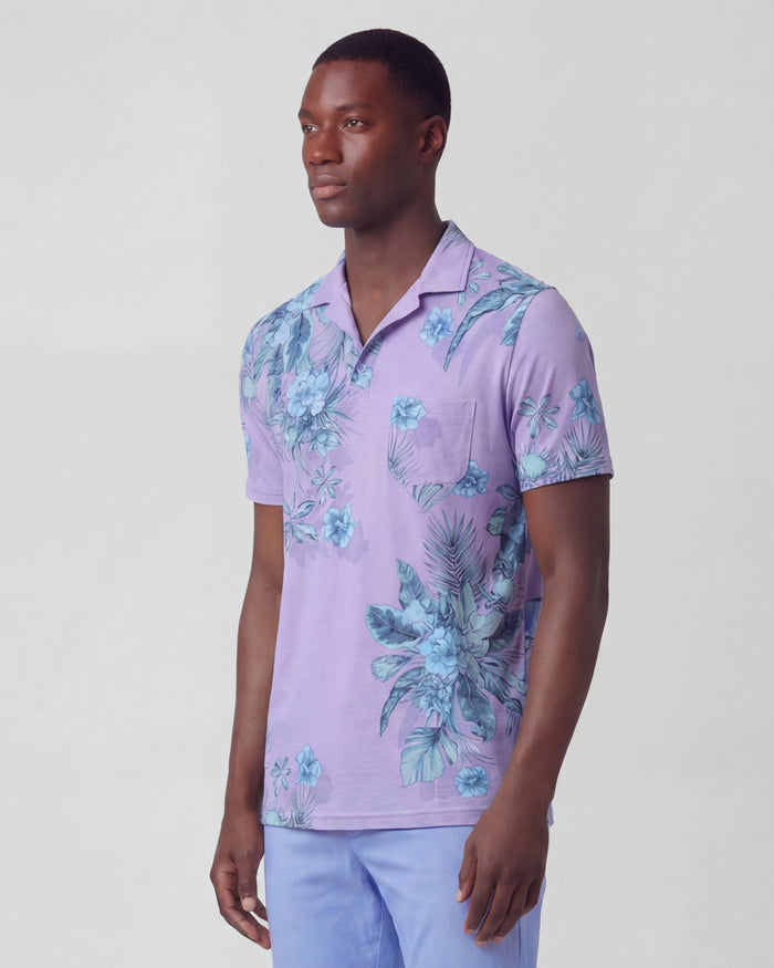 BOBBY MALI FLORAL LAVENDER MENS WOOL JOHNNY COLLAR POLO