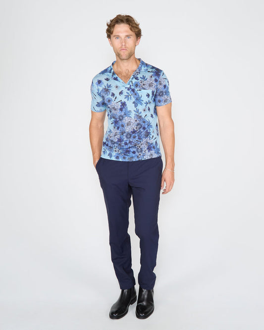 BOBBY VALENCIA FLORAL MERINO JERSEY COLLARED SHIRT TEAL